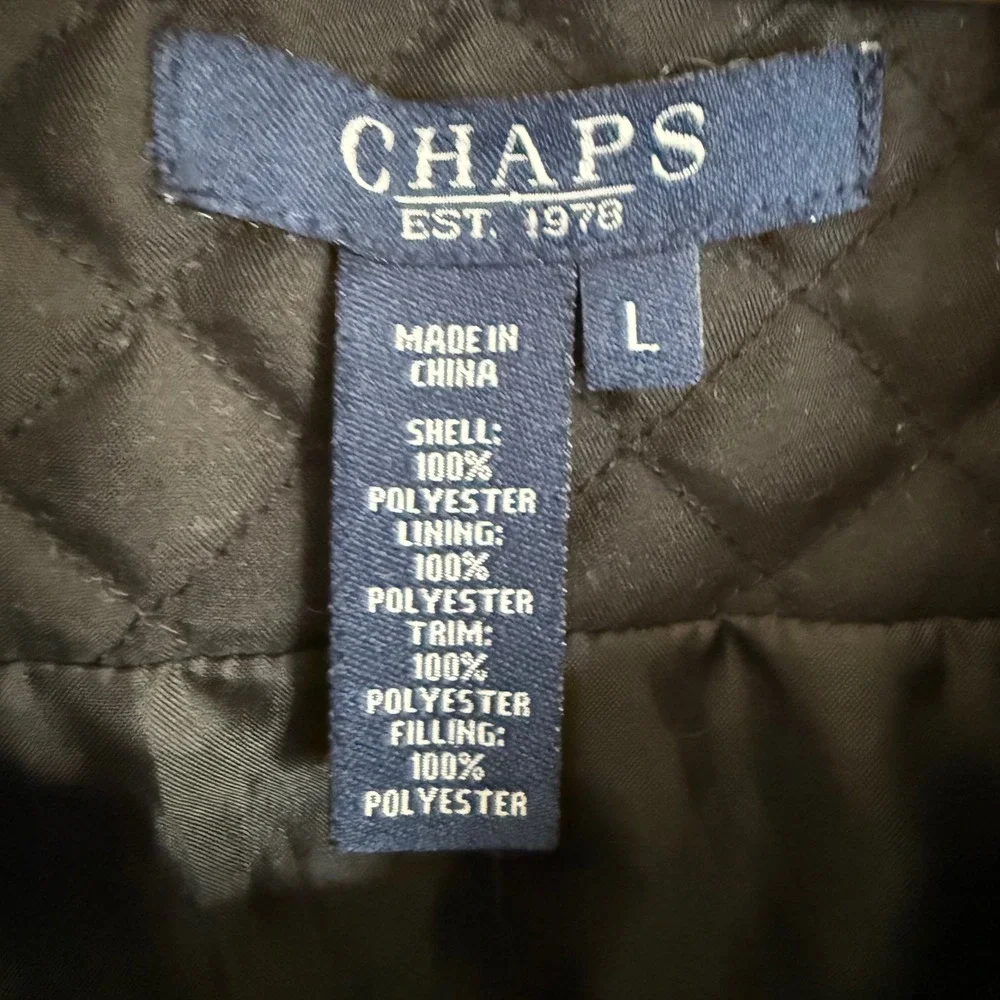 Chaps Black Quilted Diamond Stitch Snap Front Minimalist Jacket Womens Large EUC